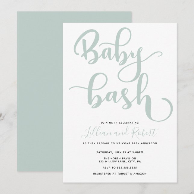 Convites Chá de fraldas de Casais Baby Bash (Frente/Verso)