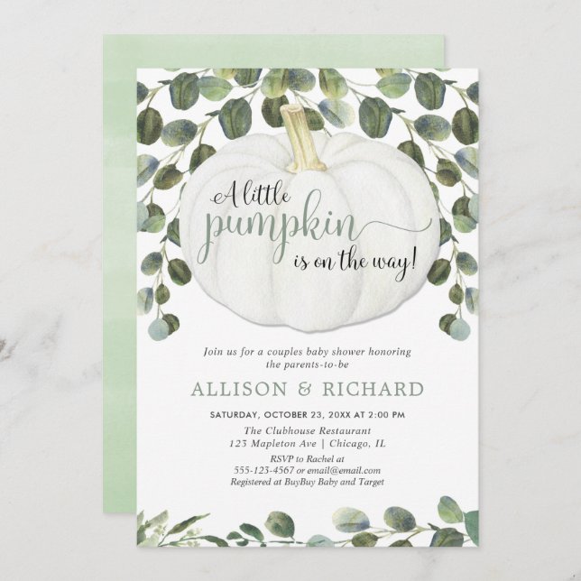 Convites Chá de fraldas de casais coed neutro para a abóbor (Frente/Verso)