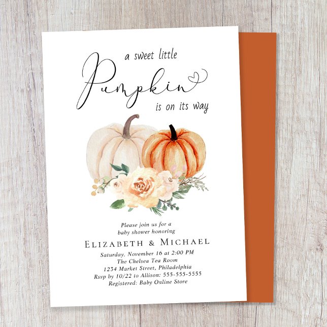 Convites Chá de fraldas de Casais de Aquarela Elegante (Celebrate the upcoming arrival of your sweet autumn baby with a couple's pumpkin-themed baby shower)