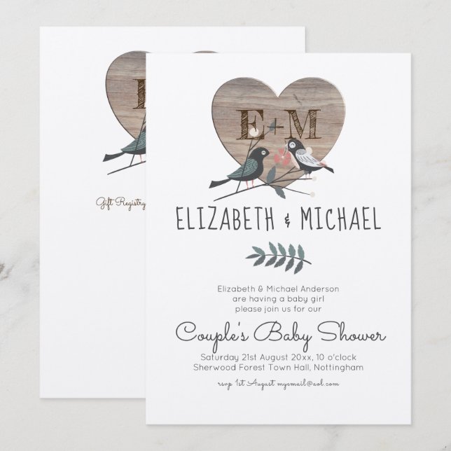 Convites Chá de fraldas de Casais de Florestas de Madeira (Frente/Verso)