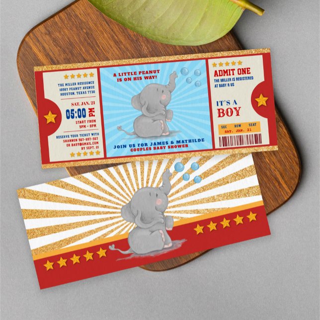 Convites Chá de fraldas de Casais de tíquete de elefante Do (Criador carregado)