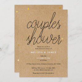 Convites Chá de fraldas de Casais Dourados do Kraft Script 