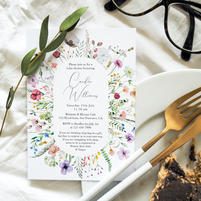 Convites Chá de fraldas de Casais Florais Elegante Watercol (Criador carregado)