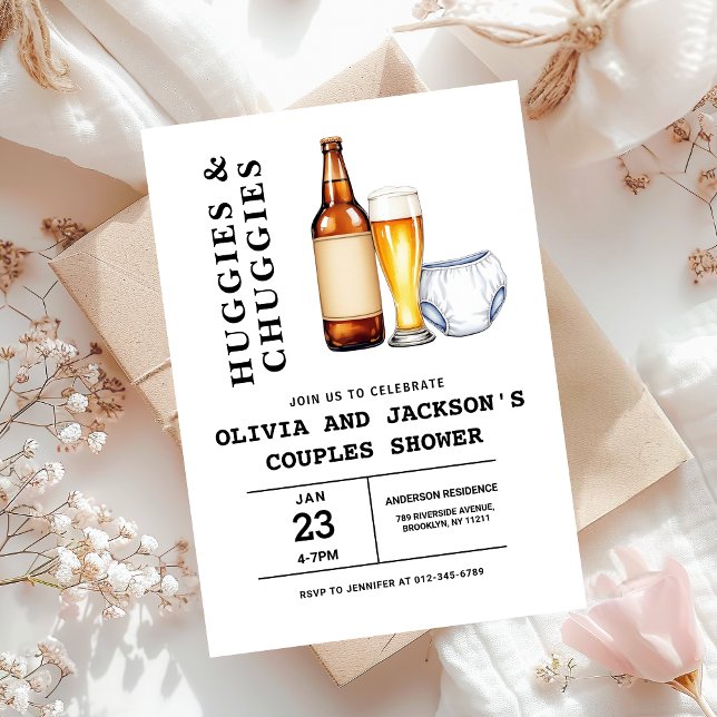 Convites Chá de fraldas de Casais Huggies e Chuggies (Criador carregado)