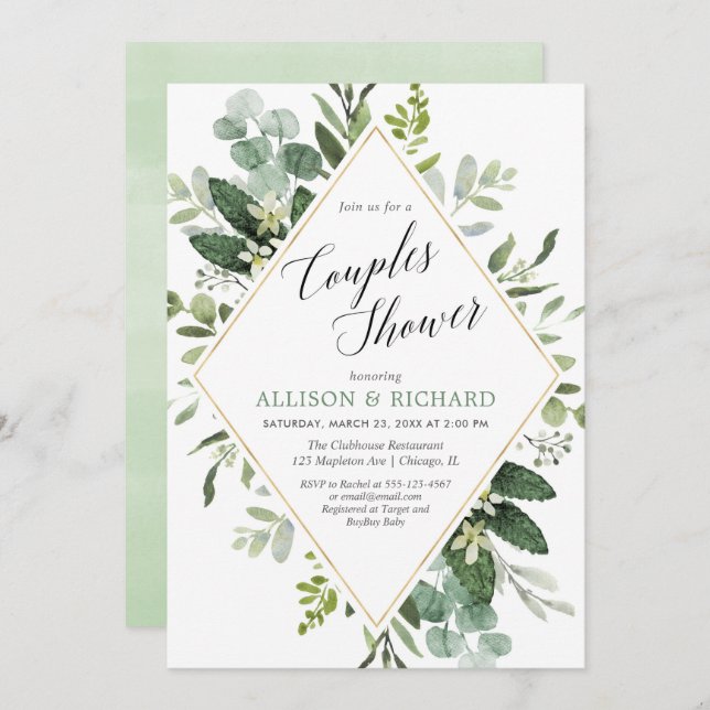 Convites Chá de fraldas de casais neutro para o gênero Euca (Frente/Verso)