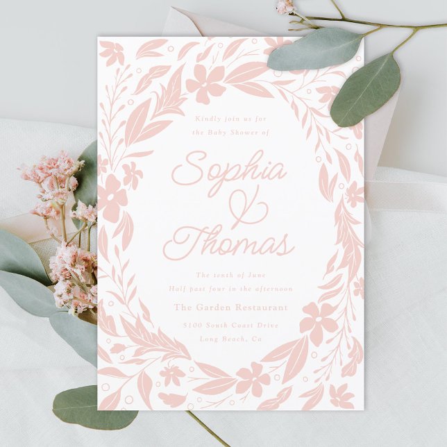 Convites Chá de fraldas de Casais rosa pincel (Criador carregado)