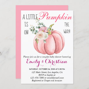 Convites Chá de fraldas de Casal de abóbora, cor-de-rosa-br