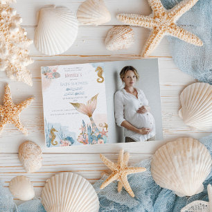 Convites Chá de fraldas de Cauda da Sereia Rosa-Blush