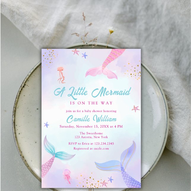 Convites Chá de fraldas de cauda de Sereia do Oceano Cinto (Cute Ocean Summer Mermaid Tail Baby Shower Invitation)