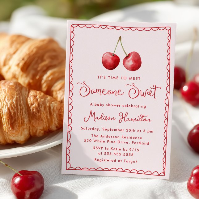 Convites Chá de fraldas de cereja de aquarela (Criador carregado)