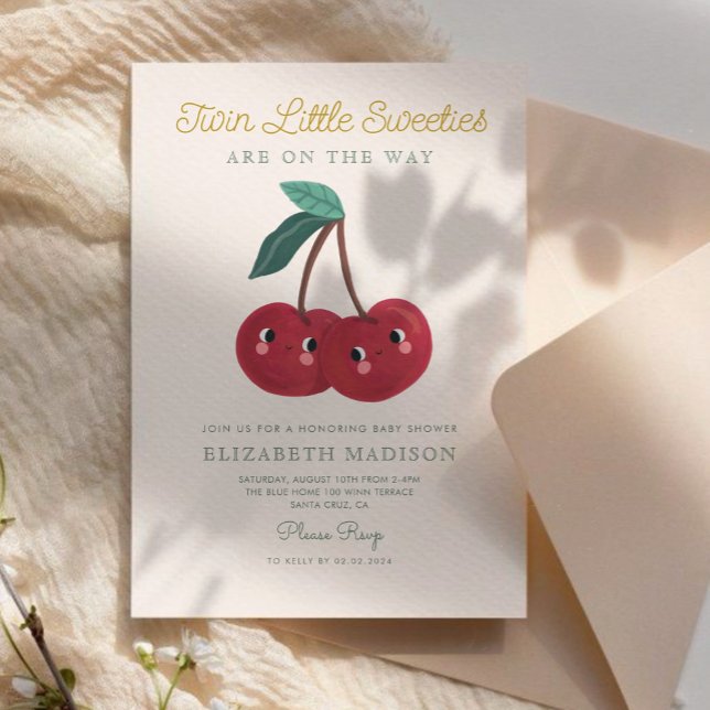 Convites Chá de fraldas de cereja de Docinhos gêmeos (Criador carregado)