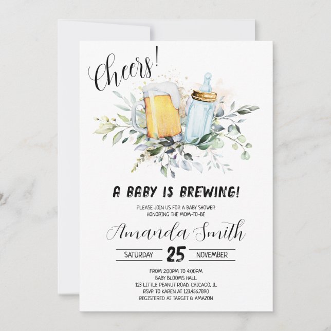 Convites Chá de fraldas de cerveja e de frasco (Frente)