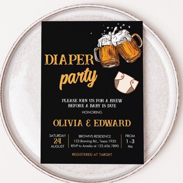 Convites Chá de fraldas de Cerveja e Fralda (Brewing Diaper Party Baby Shower Invitation)