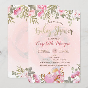 Convites Chá de fraldas de chalé de água com chaleira