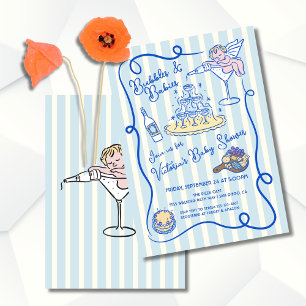 Convites Chá de fraldas de champanhe armado à mão