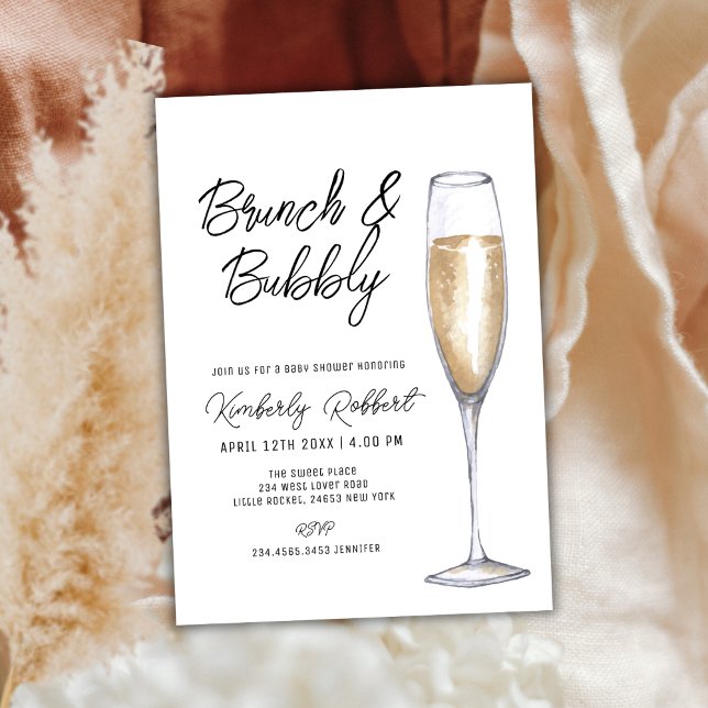 Convites Chá de fraldas de champanhe minimalista Brunch (Minimalist Champagne Brunch Bubbly Baby Shower Invitation)