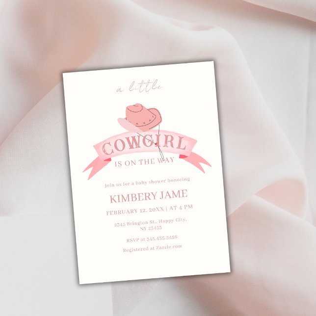 Convites Chá de fraldas de chapéu de Cowgirl Ocidental rosa (Pink Boho Wild West Cowgirl Hat Baby Shower Invitation)