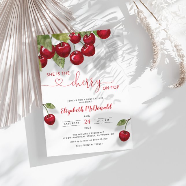 Convites Chá de fraldas de Cherry | Berry Sweet Baby (Criador carregado)