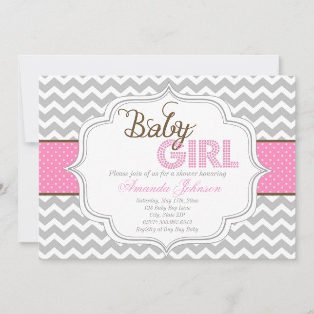 Convites Chá de fraldas De Chevron Para Bebês Mod Chic (Frente)