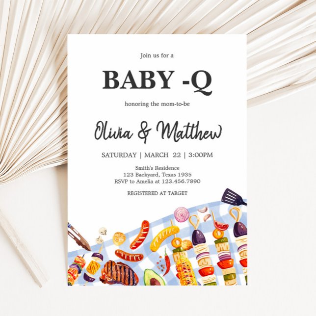 Convites Chá de fraldas de CHURRASCO de Bebê Gingham (Gingham BBQ Baby Shower Invitation)