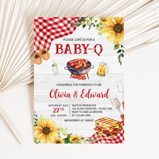 Convites Chá de fraldas de CHURRASCO de girassol (Backyard Picnic Baby Shower Invitation)