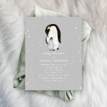 Convites Chá de fraldas de Cinzas Neutras de Mama e Pinguim<br><div class="desc">Um tema de chá de fraldas de inverno com ilustração de uma mama e um pinguim bebê cercado por flocos de neve. O fundo é cinza. Personalize o texto com detalhes da sua ocasião.</div>