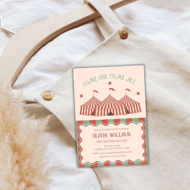 Convites Chá de fraldas de Circo de Carnaval de Retro Vinta (Retro Vintage Carnival Circus Baby Shower Invitation)