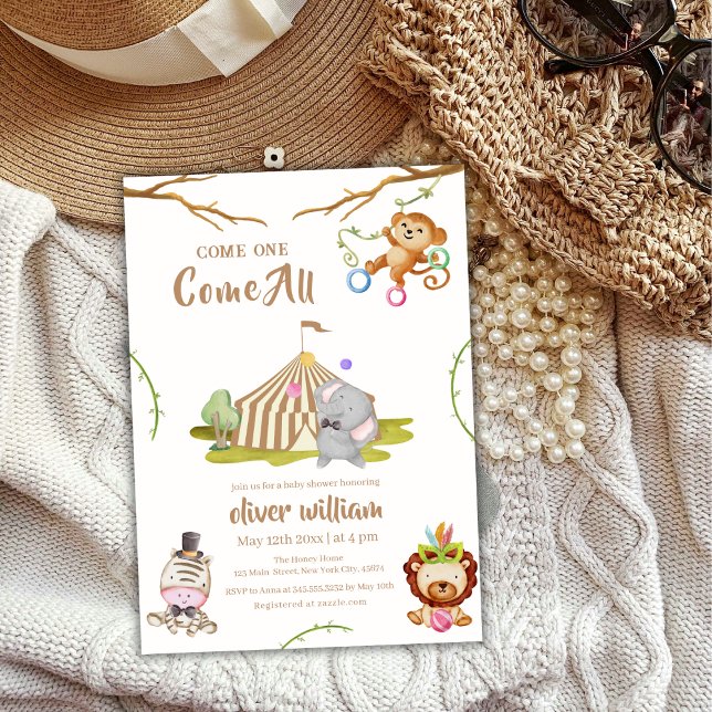 Convites Chá de fraldas de Circo de Woodland Safari (Woodland Safari Carnival Circus Baby Shower Invitation)
