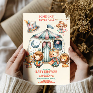 Convites Chá de fraldas de Circo Rosa do Partido do Carnava