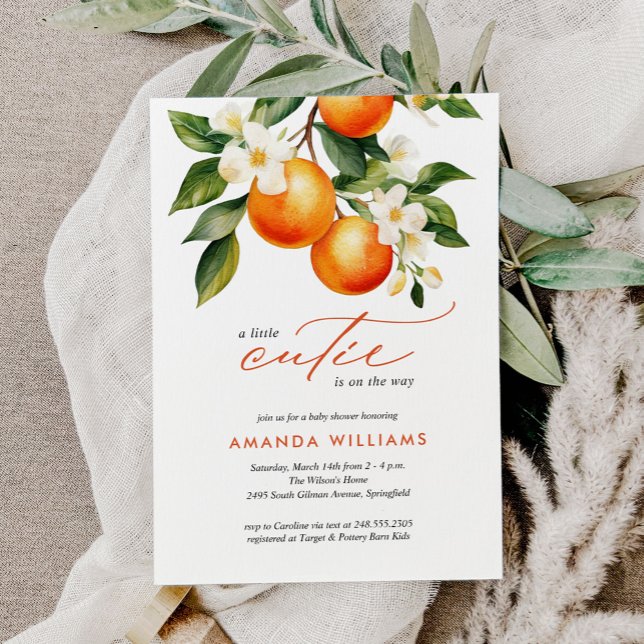 Convites Chá de fraldas de Clementina Laranja Pequeno Cutie (Criador carregado)