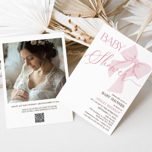 Convites Chá de fraldas de código QR de Arco rosa mínimo