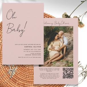 Convites Chá de fraldas de Código QR de Foto Minimalista