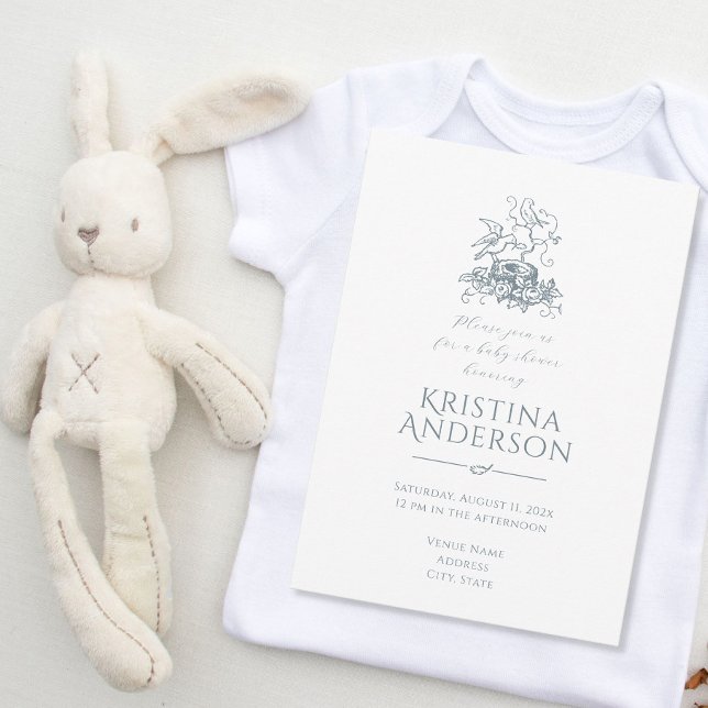 Convites Chá de fraldas de Código QR do Nest do Pássaro Vin (Criador carregado)