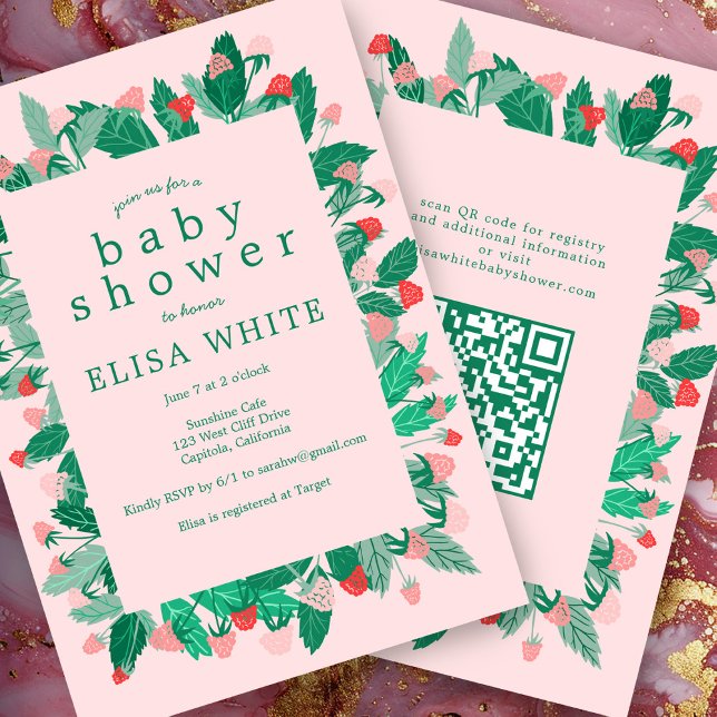 Convites Chá de fraldas de Código QR PERSONALIZADO de Corda (Raspberry Patch Cute CUSTOM QR Code BABY SHOWER Invitation
Pink Green)