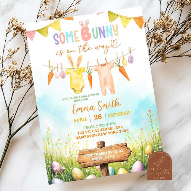 Convites Chá de fraldas de Coelhinho da Páscoa Pastel (Criador carregado)