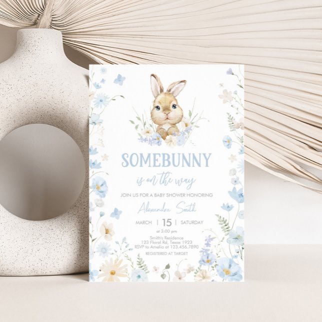 Convites Chá de fraldas De Coelho Azul (Blue Somebunny Rabbit Baby Shower Invitation)
