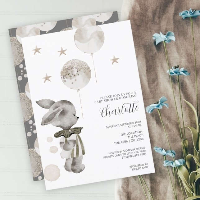 Convites Chá de fraldas de coelho bonito (Criador carregado)