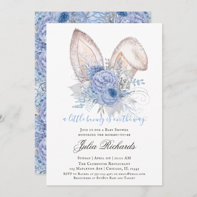 Convites Chá de fraldas de coelho de Páscoa neutro em gêner (Frente/Verso)