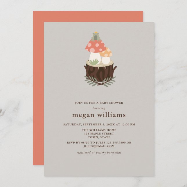 Convites Chá de fraldas de cogumelo (Frente/Verso)