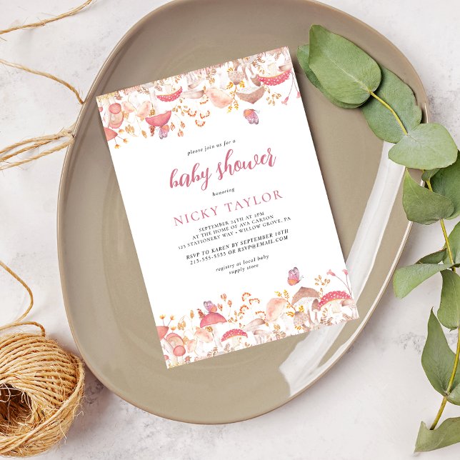 Convites Chá de fraldas de Cogumelo de Aquarela (Criador carregado)