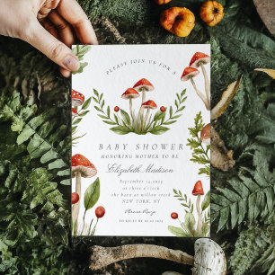 Convites Chá de fraldas De Cogumelo De Aquarelas Da Madeira
