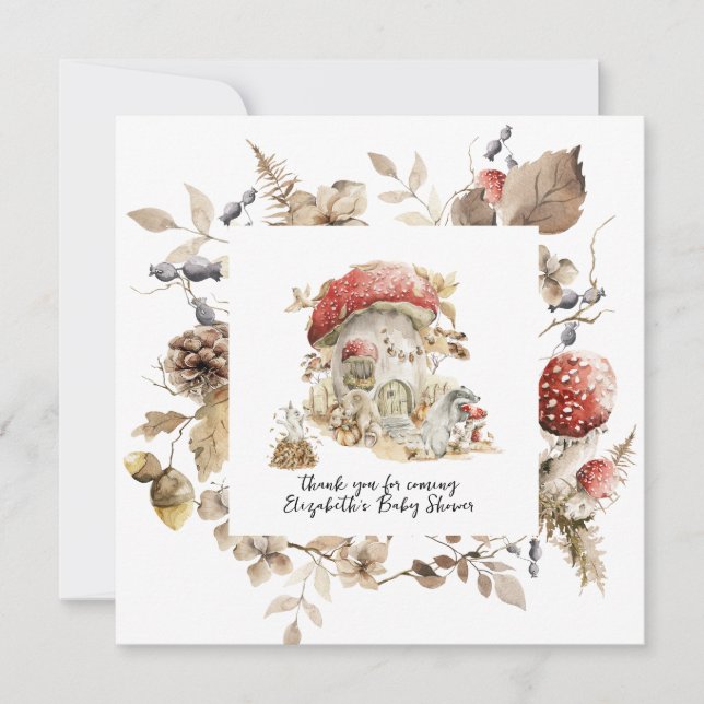 Convites Chá de fraldas de Cogumelo Florestal de Madeira (Frente)