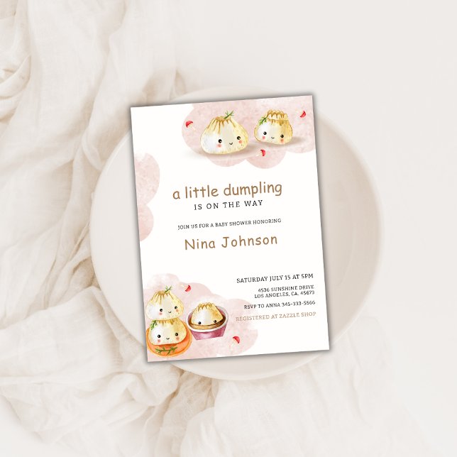 Convites Chá de fraldas de Cogumelo para Lixeira (Watercolor Little Dumpling Mushroom Baby Shower Invitation)