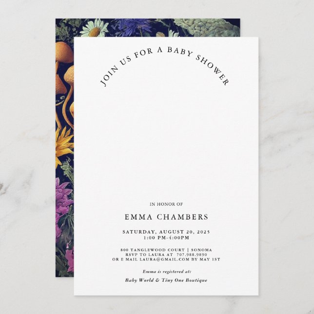 Convites Chá de fraldas De Cogumelos De Madeira Cantada (Frente/Verso)