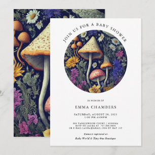 Convites Chá de fraldas De Cogumelos De Madeira Cantada