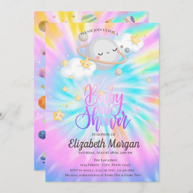 Convites Chá de fraldas de Coluna do Planeta das Estrelas d (Frente/Verso)