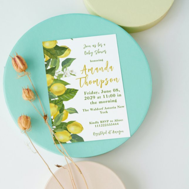 Convites Chá de fraldas de compressão principal com limão f (Criador carregado)