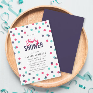 Convites Chá de fraldas de Confetti de Teal Rosa Indigo