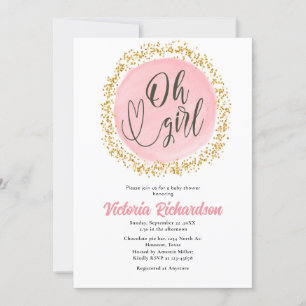 Convites Chá de fraldas de Confetti Dourado Rosa Oh Menina