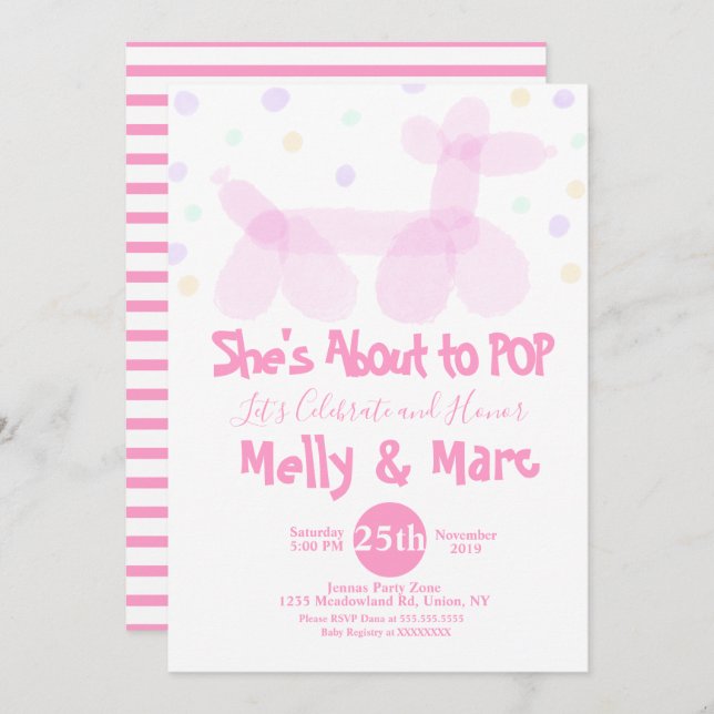 Convites Chá de fraldas de Confetti para Animais do Balão d (Frente/Verso)